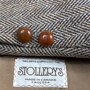 Vintage Tweed Sport Coat Mens 42L Brown Tan Herringbone Wool Made in Canada